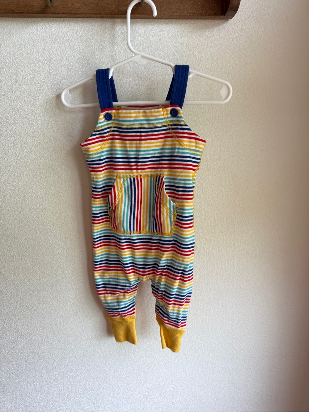 Hanna Andersson Multicolor Striped Overalls with Navy Straps